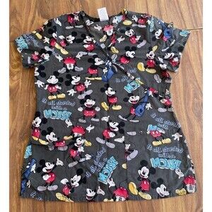 Disney Mickey Mouse Scrubs Women's Sz XS Gray Blue Red Multicolor
